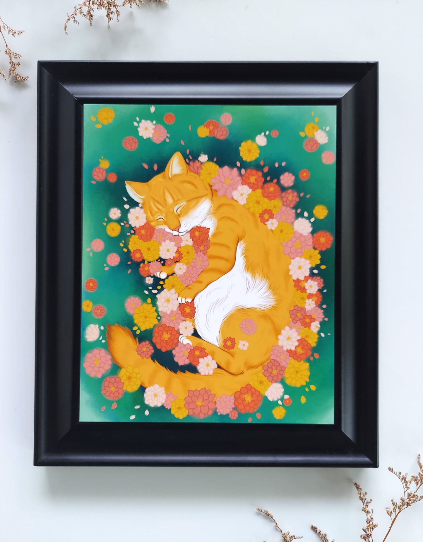 Art print | "Kitty in Bloom" | Orange cat digital illustration