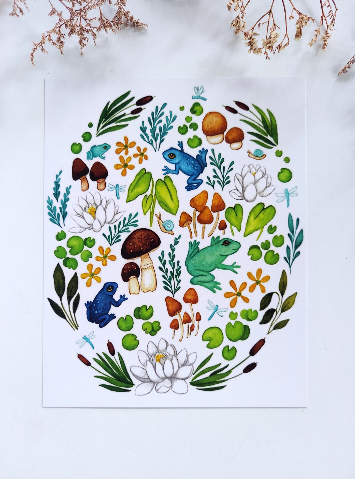 Art print | "Bog Buddies" | Frogs & toads watercolor