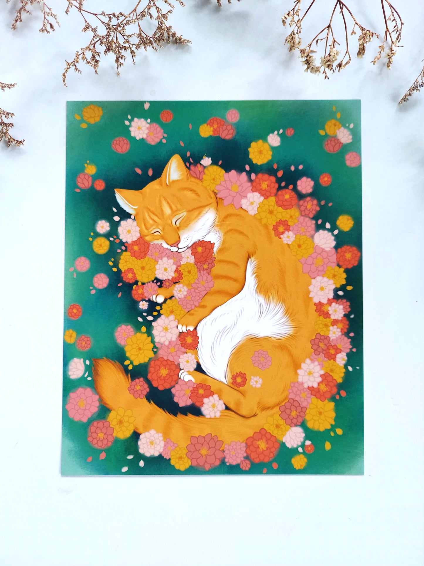 Art print | "Kitty in Bloom" | Orange cat digital illustration