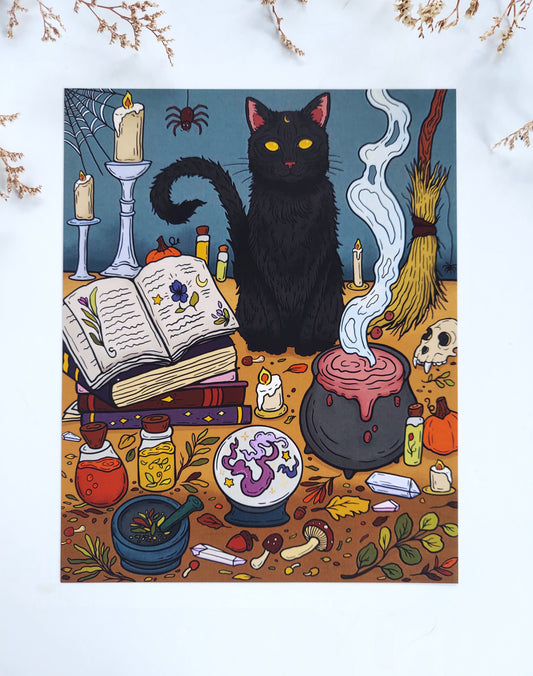 Art print | "Purrfect Potion" | Black cat digital illustration