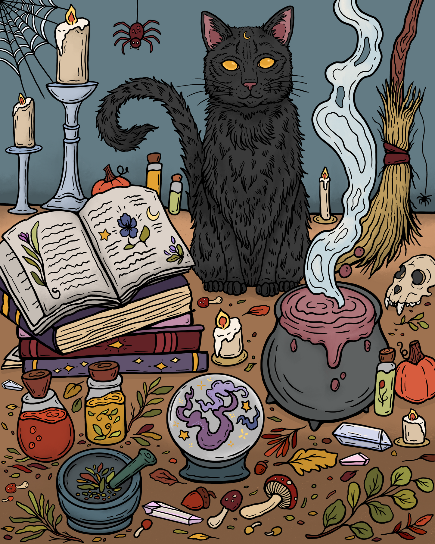 Art print | "Purrfect Potion" | Black cat digital illustration